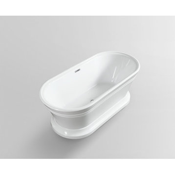 59" Freestanding Acrylic Bathtub, White/Classic Chrome