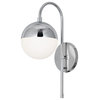 Dayana 1-Light Halogen Sconce With White Glass, Polished Chrome