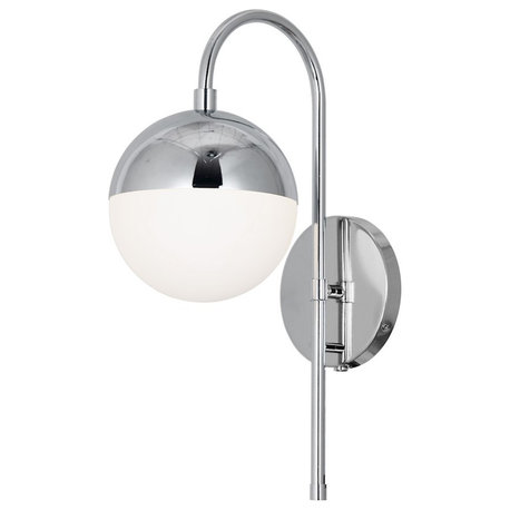 Dayana 1-Light Halogen Sconce With White Glass, Polished Chrome