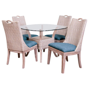 Belize 5 Pc Dining Set In Rustic Driftwood, Daphnie Blue