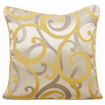 Yellow Throw Pillow Covers 16"x16" Silk, Scrolling All The Way