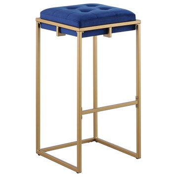 Coaster Nadia Square Velvet Padded Seat Bar Stool in Blue and Gold