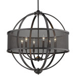 Golden - Golden Lighting 3167-6 BLK-BLK Colson 6 Light Chandelier (with shade) - Colson is a collection of transitional and industrial-chic fixtures. Ideal for lofts, farmhouses and contemporary interiors, curvaceous arms sit inside simple round frames. The collection offers an extensive line of ceiling fixtures. Fixtures may be purchased with or without metal mesh shades. The optional shades shield the exposed bulb of these elemental fixtures. The fixtures are available in four finishes: a soft Pewter, dark Etruscan Bronze, smooth Matte Black, and stunning Olympic Gold to suit your tastes. This 6-light chandelier creates a stylish focal point with warm ambient lighting that is perfect for intimate living and dining areas or task lighting.