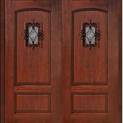 Prehung Speakeasy External Double Door 80 Fiberglass2 Panel V-Grooved - Front Doors