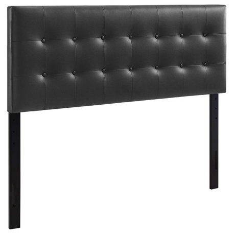 Emily Full Tufted Faux Leather Headboard, Black