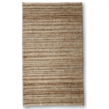 Hand Woven Granola Brown Loop Striped Woven Jute Rug by Tufty Home, 2.5x9