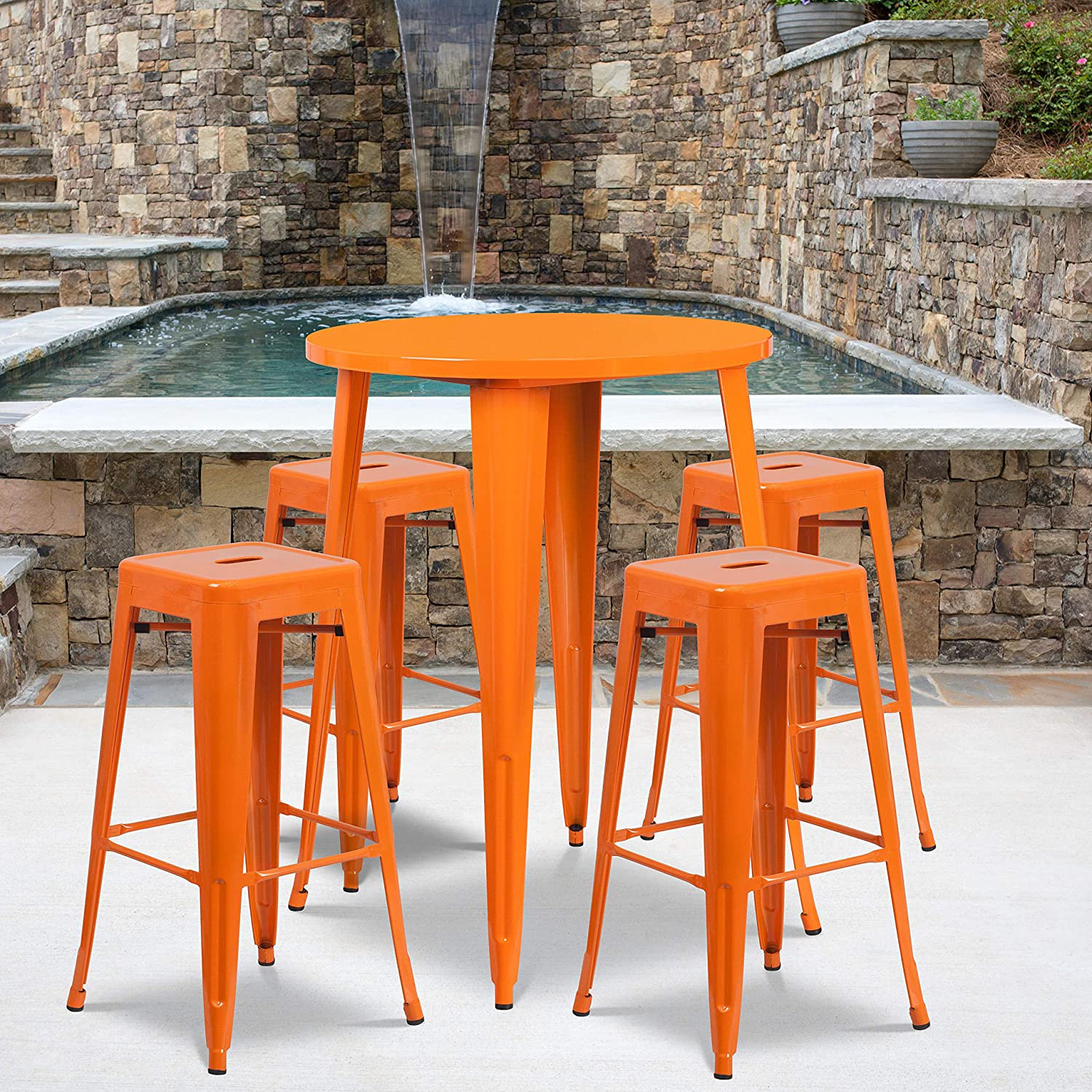 Bar Height 5-Piece Patio Bistro Set with Round Table and 4 Backless ...