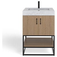 Alistair Bath Vanity, Oak, 24", Matte Black Hardware, Single, Freestanding