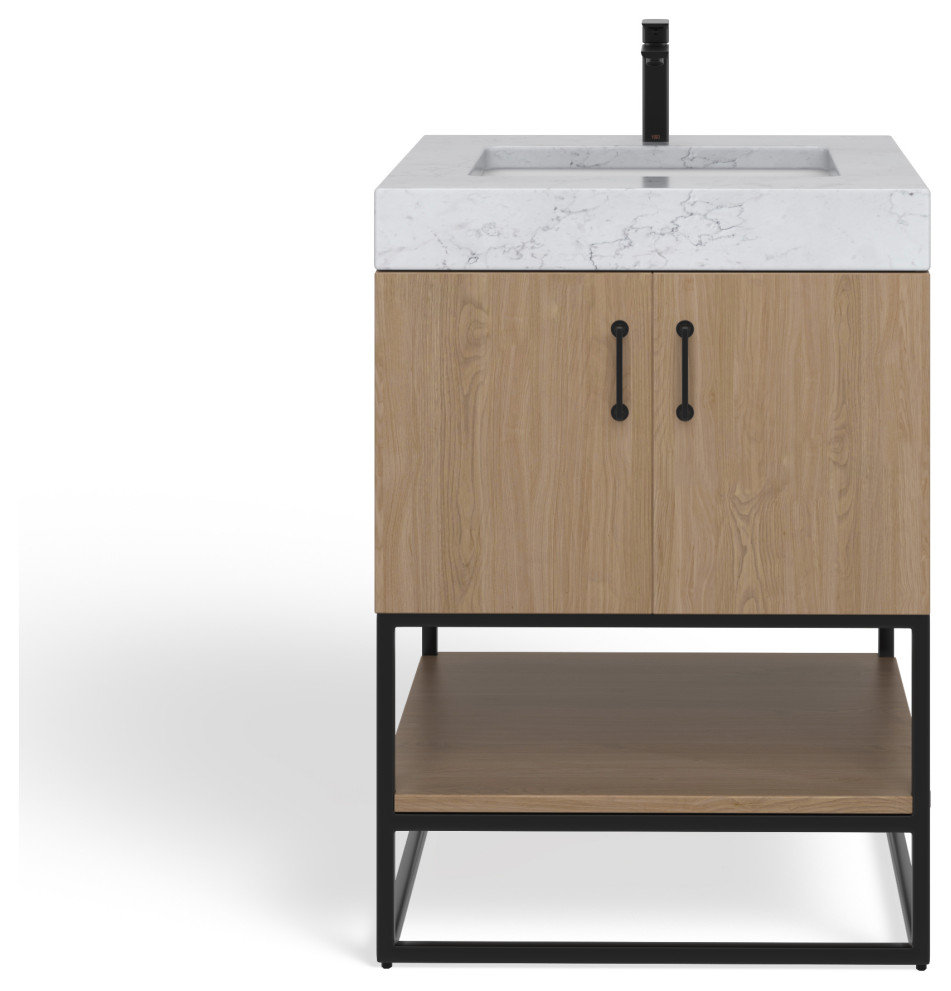 Alistair Bath Vanity, Oak, 24", Matte Black Hardware, Single, Freestanding