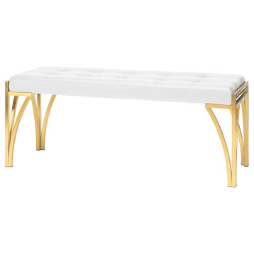 Eiffle Occasional Bench by Nuevo, Brushed Gold Stainless Steel Frame/White