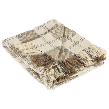 DII 60x50" Modern Cotton Woven Throw with Fringe in Stone/Beige