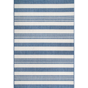 Striped Contemporary Area Rug, Blue, 11'x15'