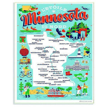 Minnesota Light Blue and Red Illustrated Scenic Map Poster, Wall Plaque, 12"x18"