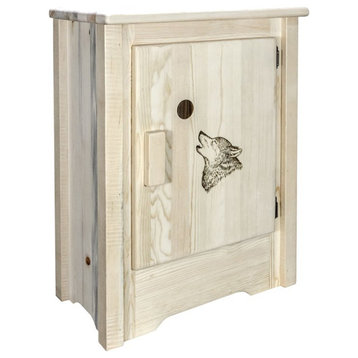Montana Woodworks Homestead Wood Accent Cabinet with Wolf Design in Natural