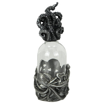Silver Resin And Glass Octopus Perfume Bottle With Tentacle Cap Decorative Jar