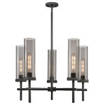 Innovations Lighting - Lincoln, 5 Light 12" Stem Chandelier, Matte Black, Plated Smoke Glass - The Lincoln collection makes a statement with bold and striking details. The impressive glass cylinder shade sits atop a refined metal frame that features perfectly placed knurling details. Lincoln is a gorgeous addition to traditional or restoration decor.