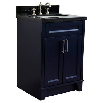25" Single Sink Vanity, Blue Finish With Black Galaxy Granite