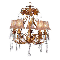 5-Light-Chandelier-in-Gold-with-Flower-Tulle-Shade-Ballroom - Chandeliers