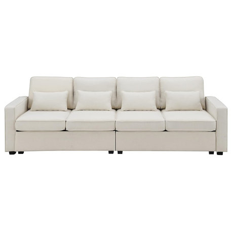 Spacious Linen Sofa with Deep Seats, Side Storage & Soft Cushions