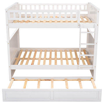 Gewnee Wood Full Over Full Bunk Bed with Twin Trundle in White