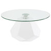 ACME Chara Glass Top Pedestal Coffee Table in White High Gloss and Clear Glass