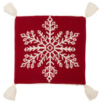 Glitzhome,LLC - Red Acrylic Pillow Cover With Tassels - This knitted red pillow cover comes with white tassels at the corners, tendering sweet holiday ambiance. Perfect for home decoration and centerpiece in your living room. Fantastic Home Decor with beautiful snowflake printing!