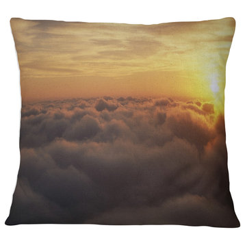 Yellow Sunrise above Clouds Landscape Printed Throw Pillow, 16"x16"