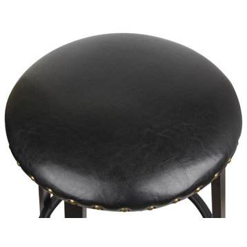 Round Backless Metal Bar Stool, Vegan Leather Seat, Set of 2