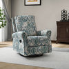 39" Manual Swivel Glider Recliner With Nailhead Trims, Blue