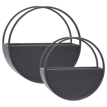 Round Shaped Wall Planter With Metal Frame, 2-Piece Set, Black
