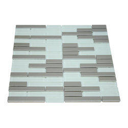 Glossy White & Stainless Steel Authentic Glass Mosaic Random Pattern Tiles Colle - Home Accessories & Decor