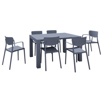 Loft Outdoor Dining Set With 6 Arm Chairs and 55" Extension Table Dark Gray