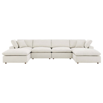 Commix Down Filled Overstuffed Boucle 6-Piece Sectional Sofa, Ivory