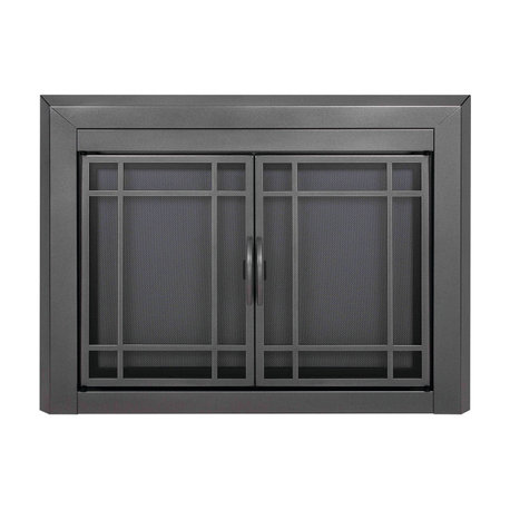 Pleasant Hearth Easton Fireplace Glass Door Gunmetal Large