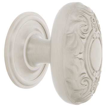 Victorian Brass 1 3/4" Cabinet Knob With Classic Rose, Satin Nickel