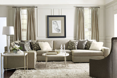 Living room - transitional formal living room idea in New York with gray walls