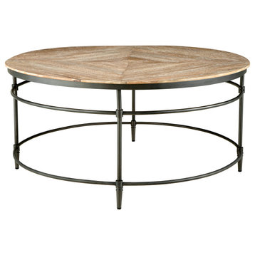 Fenway 38" Solid Wood and Metal Round Coffee Table in Pickled Mango