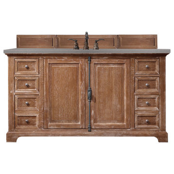 Providence 60" Single Vanity Cabinet, Driftwood,, 3 Cm Gray Expo Quartz Top