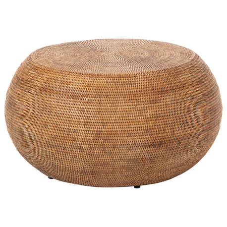 La Jolla Round Rattan Coffee Table, Honey Brown