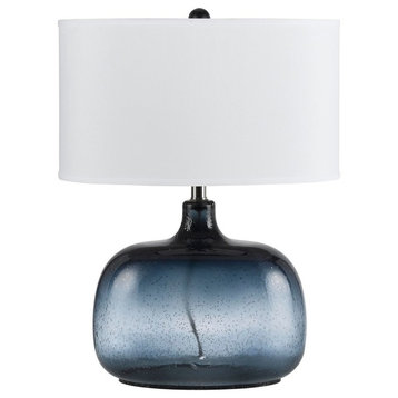150W 3 Way Christi Blue Glass Table Lamp, Blue Finish, White
