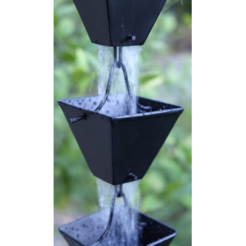 Medium Black Aluminum Square Cups Rain Chain With Installation Kit, 10'