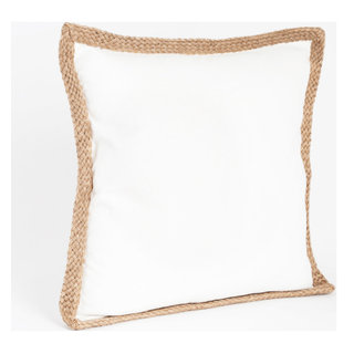 Saro Ruffled Linen Throw Pillow - Natural