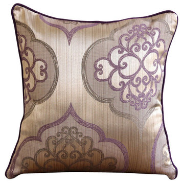 Damask 16"x16" Art Silk Purple Throw Pillows Cover, Damask Purple Galore