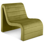 Meridian Furniture - Ivy Upholstered  Accent Chair, Olive, Velvet - Unwind and get comfortable when you're kicked back in this Ivy velvet accent chair. Slightly reclined by design, this chair cradles your body in comfort while you rest, relax, or even play your favorite video games. A curved shape draws the eye in an instant and lends the chair a casual yet regally appointed vibe. Channel tufting along the body of the chair adds to its comfort factor, ensuring the chair is well-loved by all who give it a try.