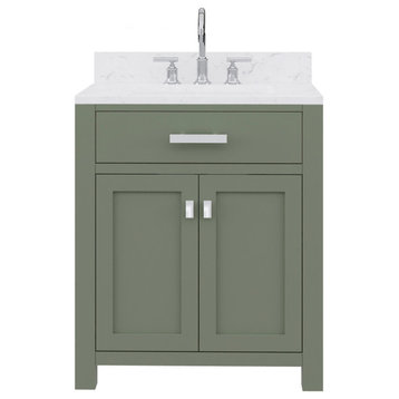 Madison 30" Single Sink Carrara Marble Top Vanity, Green Gooseneck Faucet