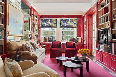 Inspiration for a mid-sized eclectic enclosed dark wood floor living room remodel in New York