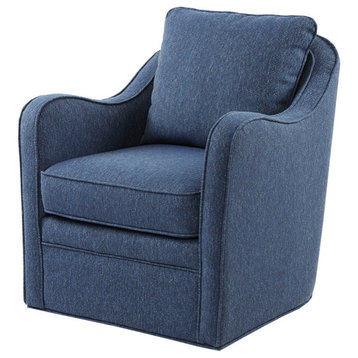 Madison Park Brianne Wide Seat Lounge Swivel Arm Chair, Navy Blue