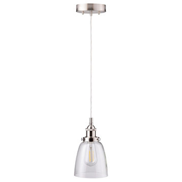 Fiorentino Industrial Pendant Lamp, Glass Shade, Brushed Nickel, Led Bulb