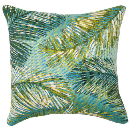 Marina Palm Border Indoor/Outdoor Pillow Aqua 18"x18"