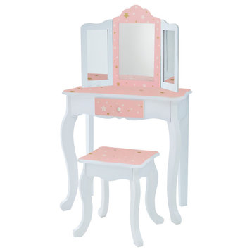 Kids Vanity Table Set Makeup Desk Pink/White